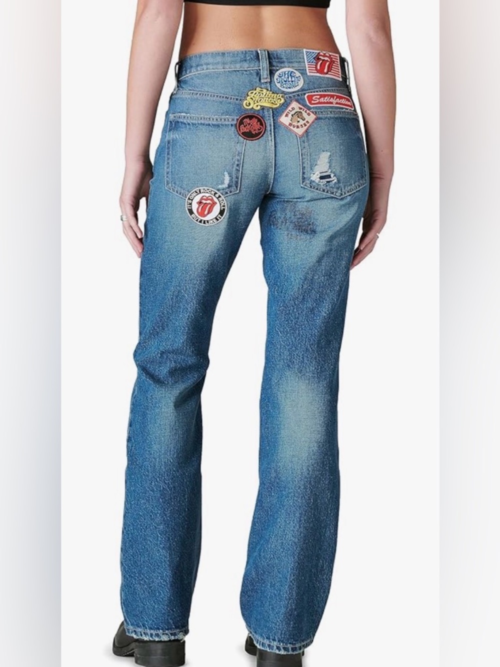Rolling Stones X Lucky Brand Boyfriend Flare Jeans with Patches